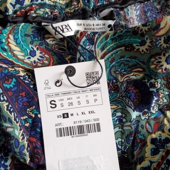 Zara Printed Flared High Waisted Green Paisley Pants NWT Size Small - Picture 15 of 16